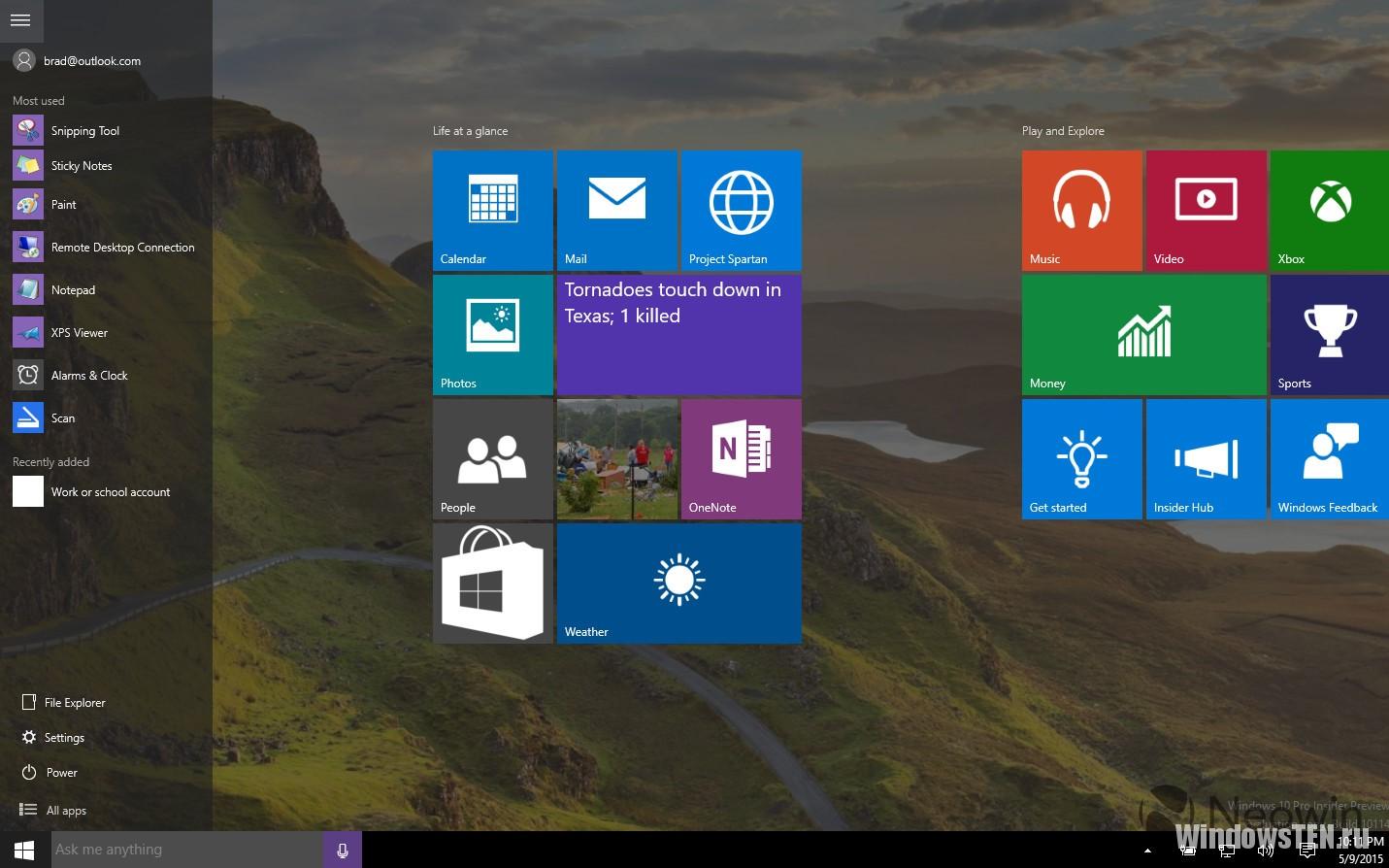 Новое меню пуск в Windows 10