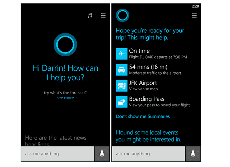 Возможности Cortana