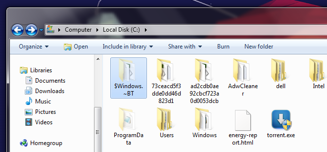 папка с установочными файлами Windows 10