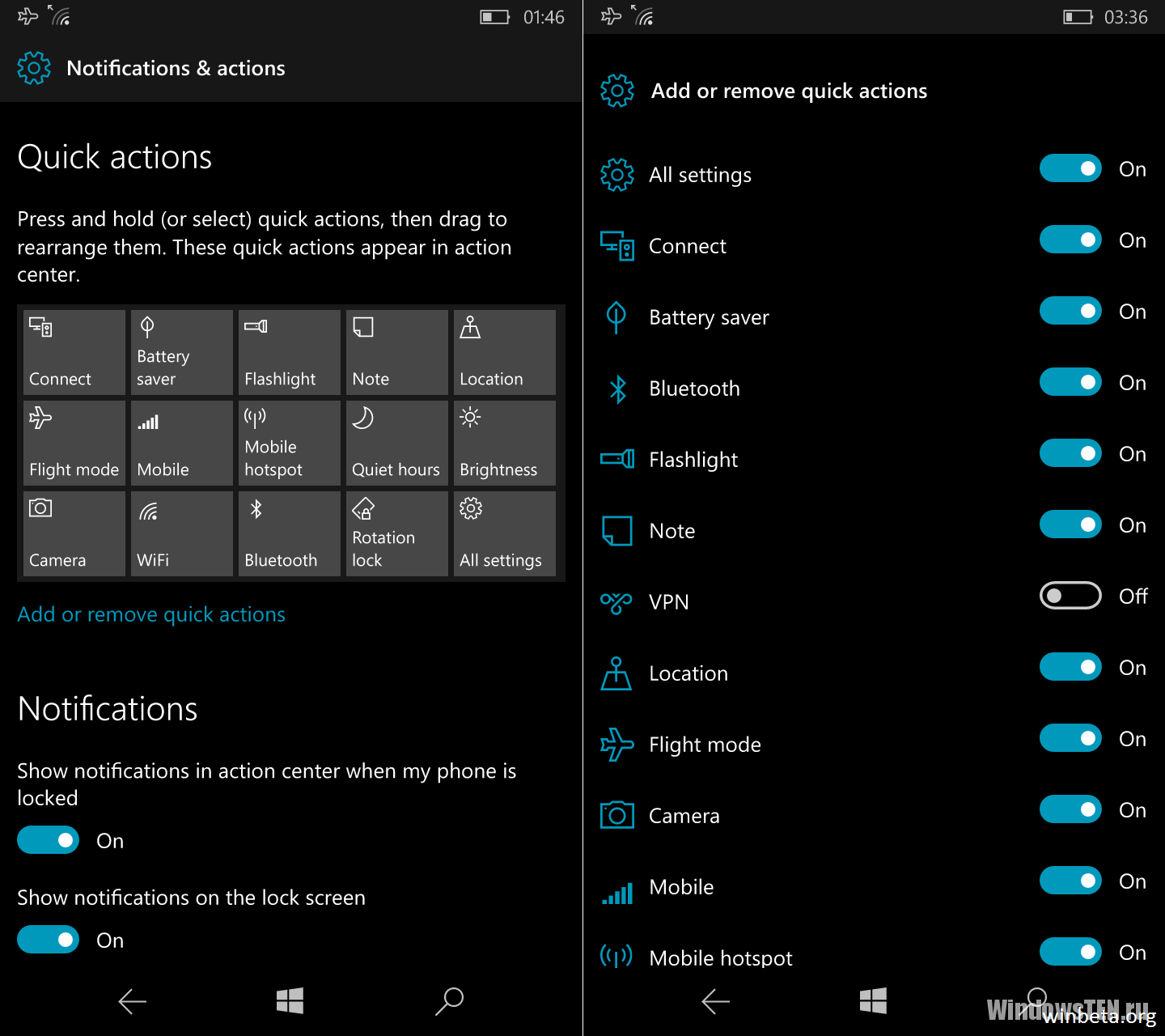 Обновление Центра уведомлений Windows 10 Mobile