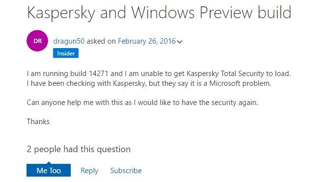 Проблемы Windows 10 с антивирусом Касперского
