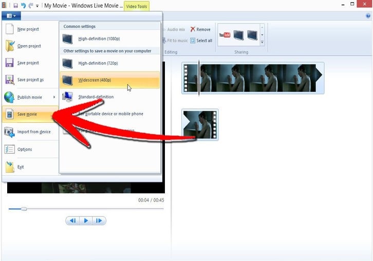 Как перевернуть видео в Windows Movie Maker: сохранение
