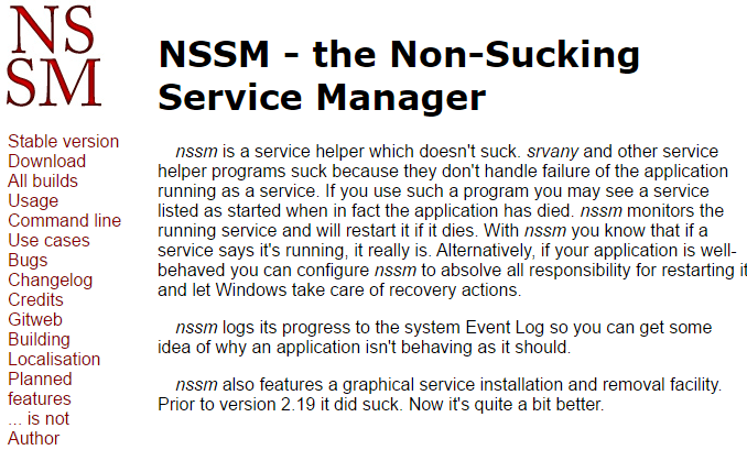 Официальный сайт Nssm