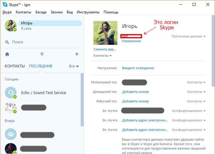 Логин Skype