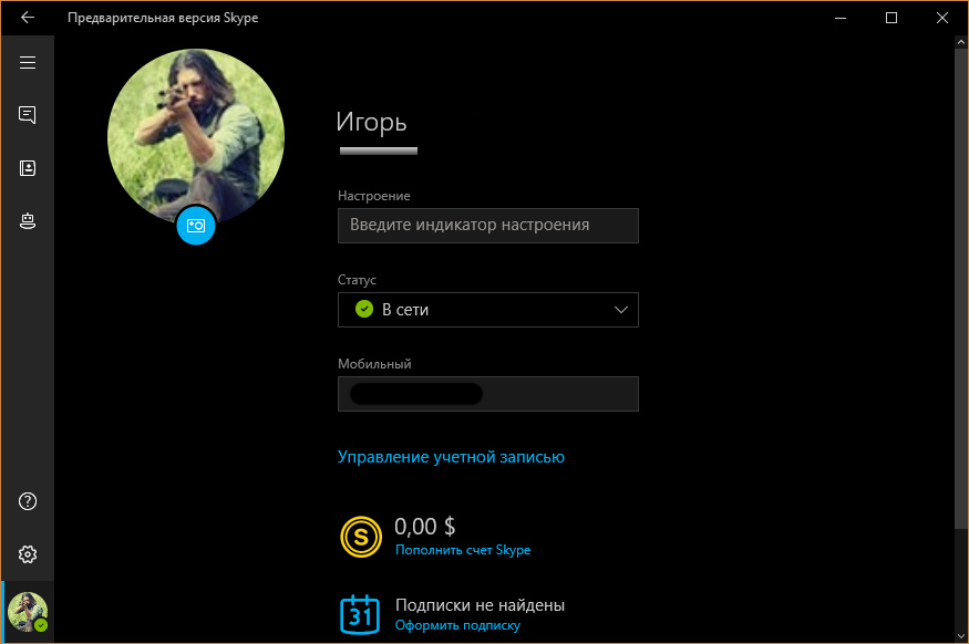 Профиль в Skype