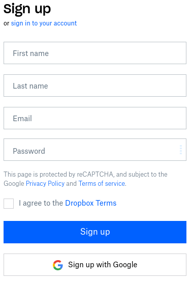 Dropbox Sign Up