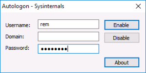 Sysinternals автовход Windows 10