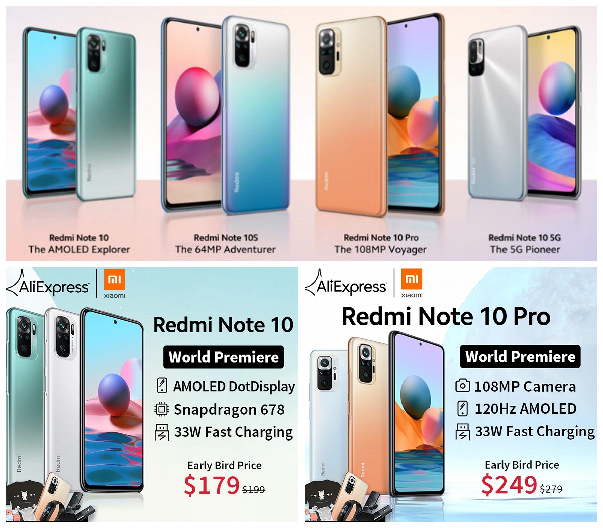 Redmi Note 10 и Redmi Note 10 Pro  на AliExpress 